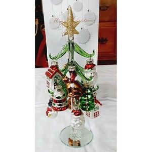 Blown Glass Christmas Tree w/ 8 Glass Ornaments 9.8" Christmas is Forever New